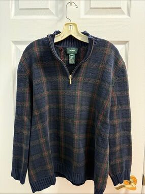 Lauren Ralph Lauren Navy Plaid Half-Zip Sweater with Red & Green Windowpane